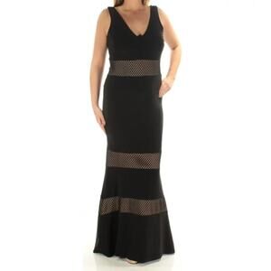 Xscape Black Mesh Illusion Maxi Gown with Geometrical Insets • Size 10 🗣